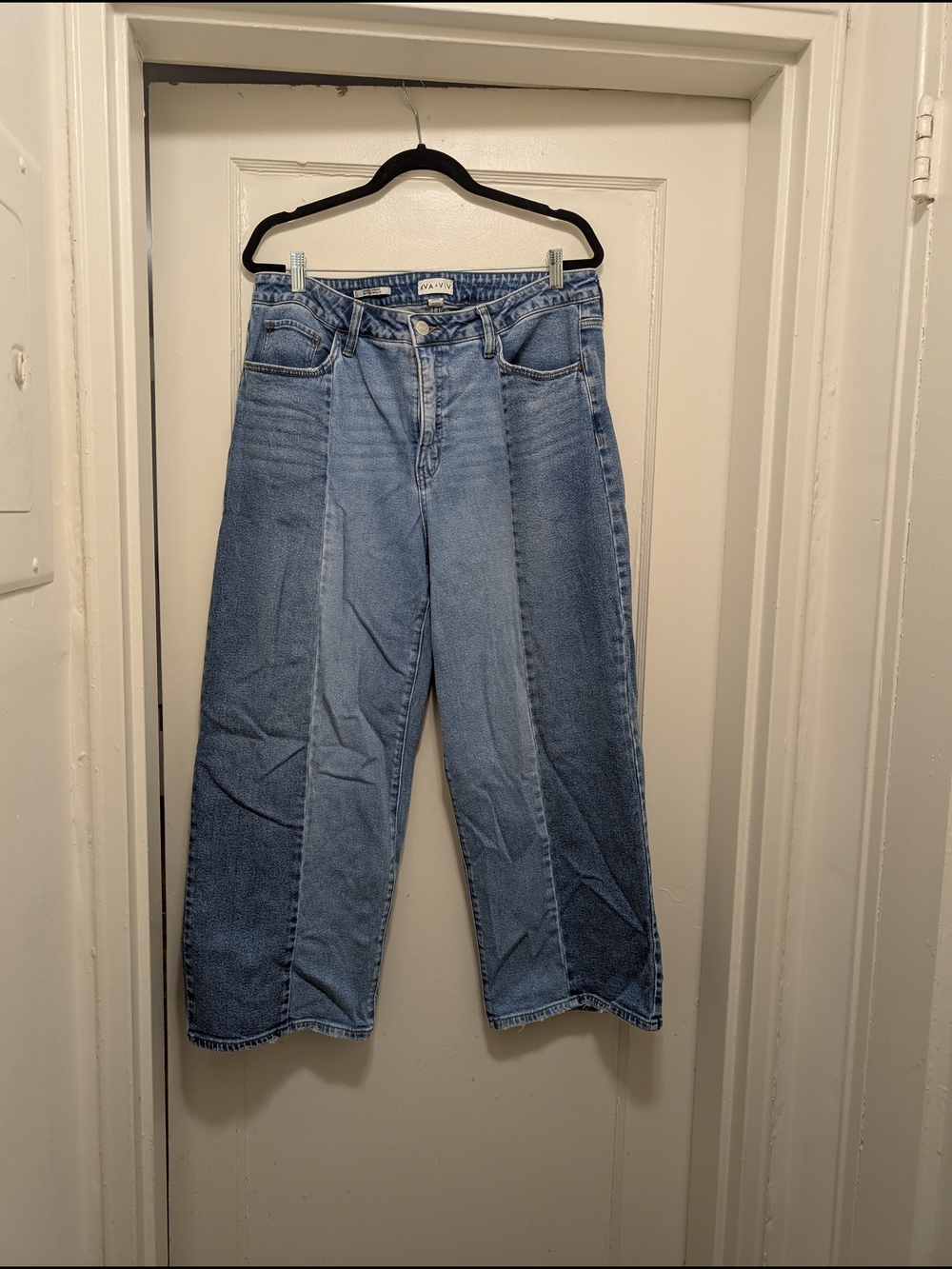 Two-tone High-Rise Straight Jeans
